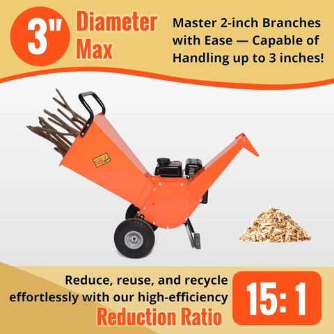 Beast Gas Powered Wood Chipper Shredder Mulcher 7HP Heavy Duty Yet Compact Design 3 Inch Max Capacity For Yard Cleanup