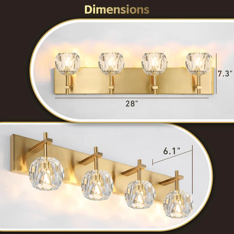 4 Light Crystal Bathroom Vanity Light Fixture Over Mirror With Gold Chrome Finish And Round Shade Wall Sconce Modern Bath Lighting