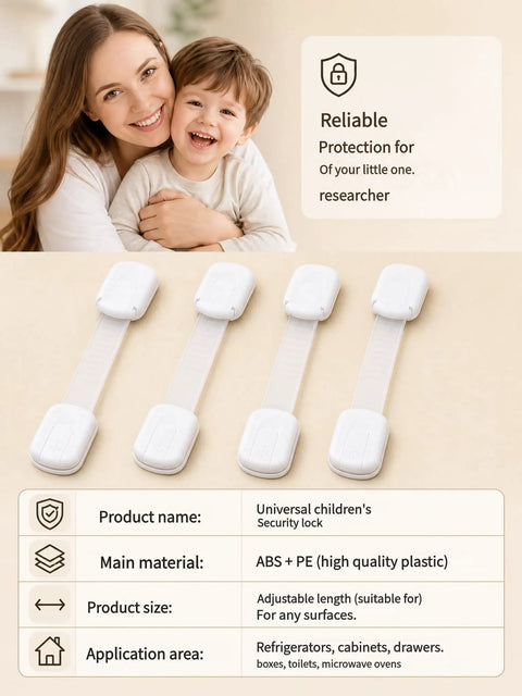 No Drill Cabinet Locks With 3M Adhesive For Childproofing Fridge, Toilet, Microwave And Washer, Anti Pinch Latches in white
