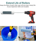 Paint Roller Cleaner and Dryer Tool for 9 to 18 Inch Rollers Drill Driver Attachment Pro Roller Washer That Scrubs Paint Out Keeps Fibers Soft and Rollers Reusable Fast Attach Durable One Pack in use with drill