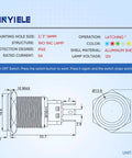 Diagram of 12V Latching Push Button Switch With Waterproof LED Ring Red Light For Car On Off Power Button 0.63 Inch Mount Hole