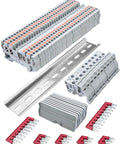 Industrial Grade Heavy Duty Din Rail Terminal Block Kit With 32 Amp Push In Connectors shown with modular units and mounting rail.
