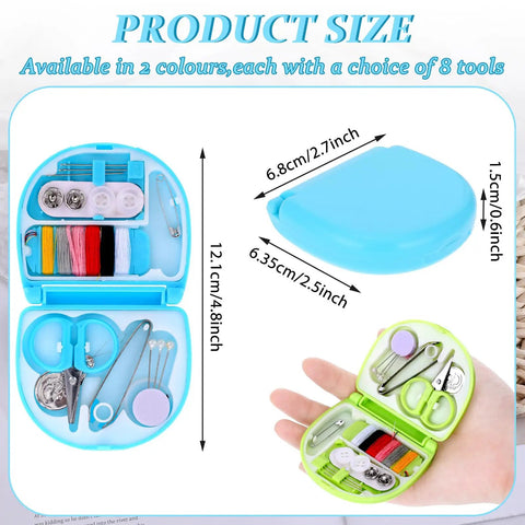 20 Pack Mini Travel Sewing Kit Set For On The Go Repairs With Scissors Needles Thread Spools And Emergency Fix Essentials In Durable Blue And Green Case