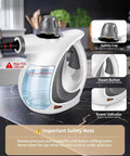 Close-up of handheld steam cleaner features including safety cap and steam button for Grab This Bad Boy Of A Handheld Steam Cleaner For Home!