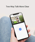 Hand holding smartphone displaying two-way talk feature of 2K Outdoor Security Camera For Home, WiFi Surveillance For Color Night Vision