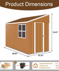 Heavy Duty Metal Tool Shed With Windows Lockable Door And Ventilation Weatherproof Outdoor Storage For Backyard And Lawn Gear 8 By 4 Feet Durable Brown Finish