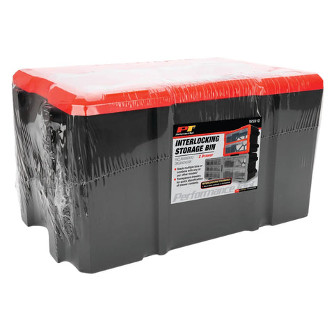 Two Drawer Interlocking Storage Bin System With Transparent Drawers for Easy Tool Storage, Stackable or Wall Mountable