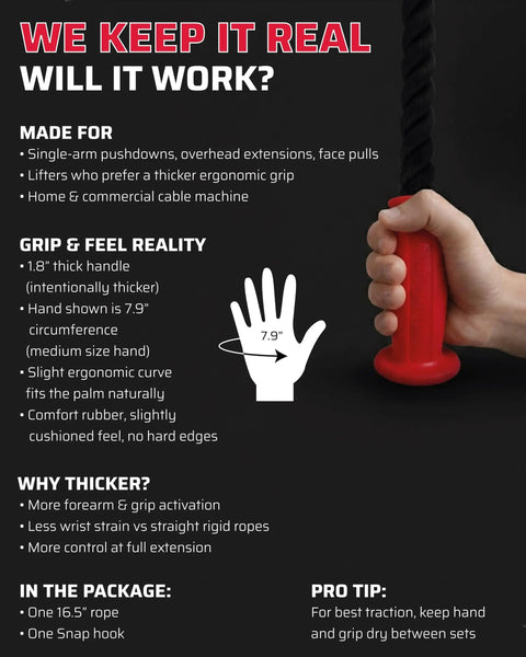 Ergonomic Grip Tricep Rope Attachment For Cable Machines 16.5 Inch Length 1.8 Inch Thick Rope Non Slip Ends Reduces Wrist Strain And Rubs Easy To Clean Gym Pull Accessory For Smart Gyms