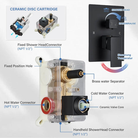 Top Tier Matte Black Rain Shower System With An Eight Inch Square Showerhead And Heavy Duty Brass Handheld Sprayer With Precision Pressure Valve To Stop Scald Risks For Chill Daily Showers
