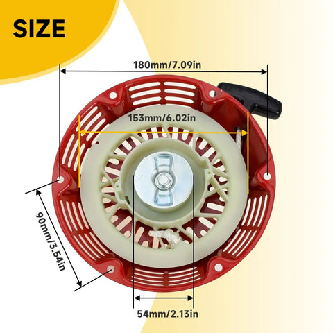GX270 Pull Start Recoil Starter Assembly for GX240 GX270 engines showing size dimensions