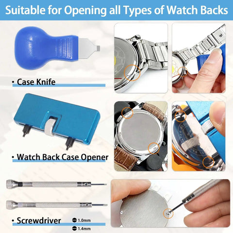 All In One Watch Repair Kit With 60 Batteries And 26 Tools including back remover and case opener