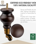 6 Inch Wooden Furniture Legs With Casters Wheels Pack Of 4 Classic Walnut Solid Wood Round Bun Feet For DIY Projects Sofa Couch Cabinet Ottoman Bed Riser Easy To Move And Elevate Height Dope Home Upgrade image showing side view of dark walnut wooden leg with brass caster.
