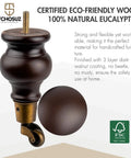 Six Inch Walnut Wood Furniture Legs With Casters Two Pack Round Solid Bun Feet featuring dark walnut finish and caster wheel