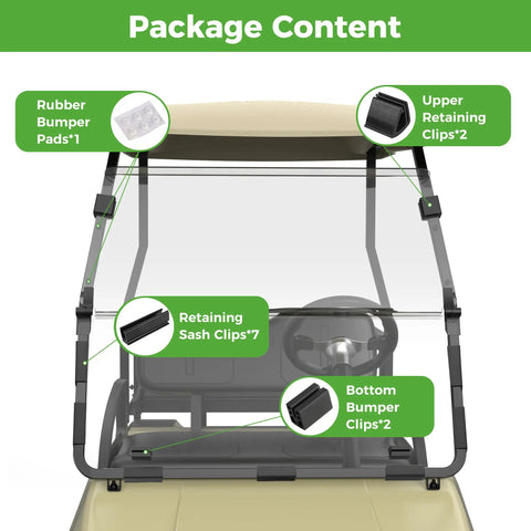 Golf Cart Windshield Mounting Clips Kit Universal Fit For Club Car DS Precedent And Yamaha G Series package contents layout