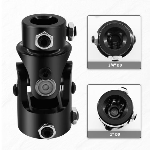 Three Quarters Inch DD X One Inch DD Universal U Joint Black Steering Shaft