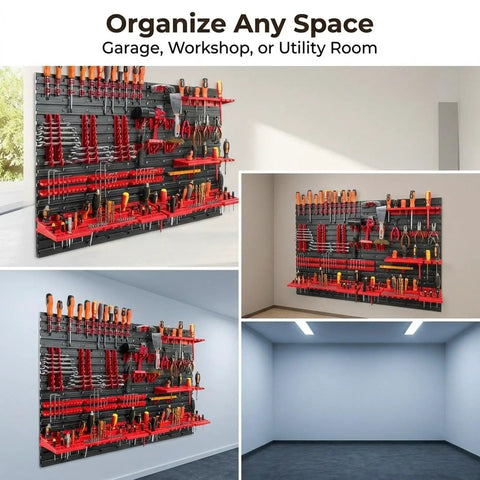 Kickass Wall Mount Pegboard Organizer Heavy Duty Plastic Parts Storage Rack For Garage Workshop Bin Holder setup with tools and hooks