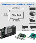 Graphic showing maximum PCIe card size specifications for External Gpu Enclosure Featuring Thunderbolt 4 And 3 Plus Usb4 Compatibility Alongside A Robust 240W Psu.