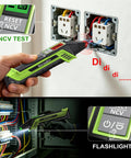 Plug-and-Play 3-In-1 Electrical Troubleshooter Circuit Breaker Locator, GFCI Outlet Tester, And Circuit Tracer With LCD Display, Wide 90 To 250V Range, Quick Diagnostic Tool For DIYers And Pros At Home showing NCV test and flashlight mode