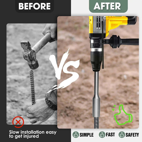 Comparison of manual hammering and SDS Max Ground Rod Driver For Five Eighth Inch And Three Quarter Inch Rods with rotary hammer drill