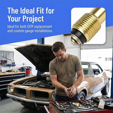 Brass Npt 1/8 Oil And Coolant Temperature Sensor Built Rock Solid For Fast Truck Fixes Perfect Gauge Reading And Easy Install Under The Hood, showing installation.