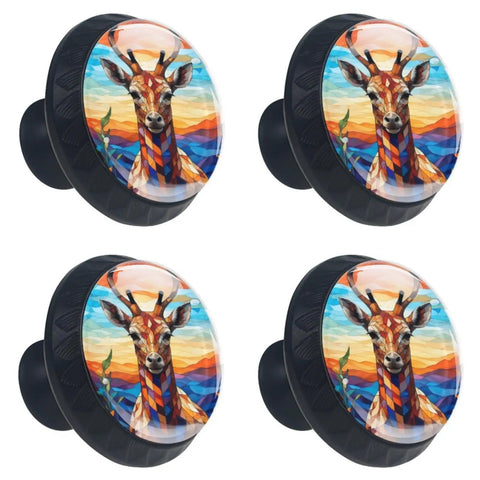 4 Pack Stained Glass Deer Cabinet Knobs 1.37 Inch Crystal Glass Drawer Pulls for Kitchen Cabinets Dressers and Closets