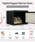 Kids Mini Safe Cash Box With Coin And Bill Slot Keypad And Key Lock USB Backup DIY Stickers Kid Friendly Black Macaron Finish