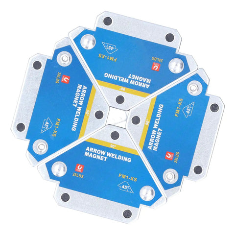 Heavy Duty Welding Magnetic Holder 4Pcs Set With 28lbs Strong Suction for stable metal working, showing four magnets with angles.