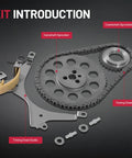 4.3L V6 Engine Timing Chain Kit With Sprocket For Chevy And GMC Trucks And Vans 1999 To 2003 parts display on black background