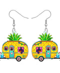 Lightweight Acrylic Truck Van Camper Earrings With Dope Double Sided Print, Pineapple Dangle Jewelry for Women