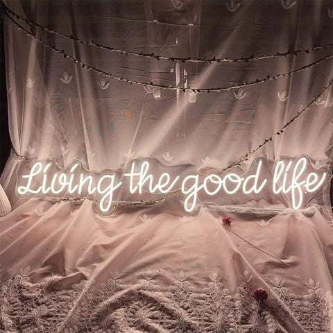 Living The Good Life LED Neon Sign Custom Personalized Home Wall Decor Large 30 Inch Indoor Light for Birthday Weddings Christmas