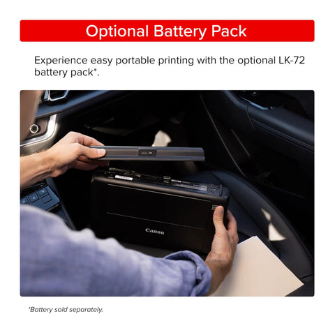 On The Go Wireless Portable Printer With 50 Sheet Paper Tray And 1.44 Inch Display in a car with optional battery pack