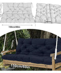 Outdoor Porch Swing Cushion Replacement For 2 To 3 Seater Benches With Backrest Waterproof Polyester Fabric installed on wooden swing.