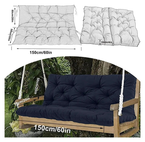 Outdoor Porch Swing Cushion Replacement For 2 To 3 Seater Benches With Backrest Waterproof Polyester Fabric installed on wooden swing.