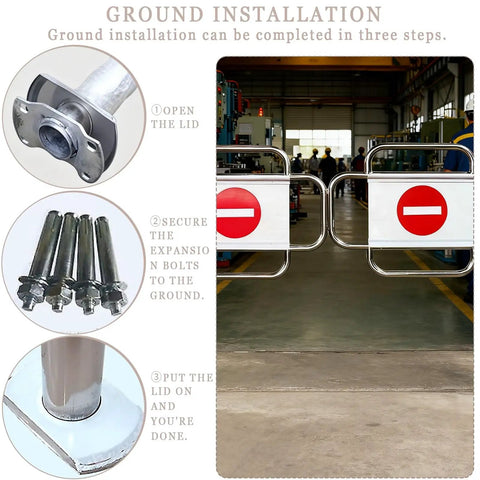 Heavy Duty Self Closing Swing Gate With Spring Loaded Security And One Way Post Mount Rig For Yards Warehouses Or Industrial Fences showing installation steps.