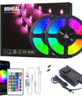 WiFi Smart LED Light Strip Kit 65.6ft Non Waterproof 5050 RGB LED Tape With 2 Reels AC Adapter 24Key IR Remote