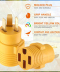 Bright yellow Slick Nema 10-30P to 14-50R adapter showing molded plugs and grip handle for easy electric vehicle charging.