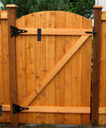 Wooden gate with Beefy Heavy Duty Z Shape Bracket Set 3x5 Inches 8 Pcs Z Shape Pergola Brackets for structural support.