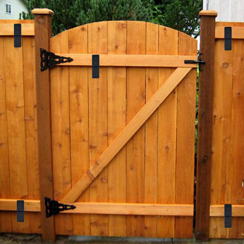 Wooden gate with Beefy Heavy Duty Z Shape Bracket Set 3x5 Inches 8 Pcs Z Shape Pergola Brackets for structural support.