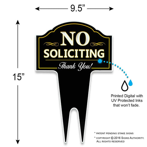 No Soliciting Yard Sign For Home And Business Made From Heavy Duty DiBond Aluminum Weatherproof Outdoor Metal Sign That Keeps Solicitors Away