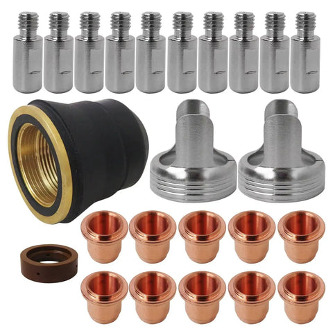 24 Piece IPT40 Plasma Cutter Consumables Kit For Cut 55DS Pro And 65DS with brass and stainless electrodes, nozzles, and caps