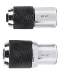 Solid Two Piece Tap Socket Set With 3/8 Drive Socket A Extractors, Heavy Duty Alloy Steel Thread Tap Removers, two socket sizes.