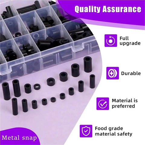 540Pcs Nylon Spacer Kit In 18 Sizes Black And White Round Spacers Standoff Nuts For M3 M4 M5 M6 Screws Prototyping And DIY Jewelry Making Perfect For Neat Gaps Layered Bead Layout And Quick Pro Builds, black nylon spacers in organizer tray