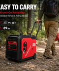 Person pulling 4800W Gas Portable Inverter Generator with Electric Start, Quiet, Parallel Ready, 30A Outlet, CO Guard, RV Ready