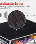 Noise reduction surface on two tier coffee pod drawer organizer for office and kitchen, 72 pod capacity, compatible with Dolce Gusto.