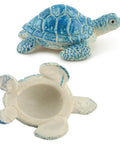 Snazzy Sea Turtle Toilet Bolt Covers Two Pack Ceramic Screw Caps For Bathroom Bowl Anchor Nuts No Sweat Swap Restroom Floor Hardware Total Bathroom Vibe Upgrade. Blue ceramic sea turtle design with detailed shell and underside.