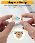 Demonstrating 24 Pairs 14mm Magnetic Snaps For Purses And Totes No Sew Closures With Install Tool in use, gold finish.