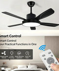 YPDJVLTI Ceiling Fans Lights 42-52Inch Ceiling Lamp with remote, black finish, and five blades in living room setting.
