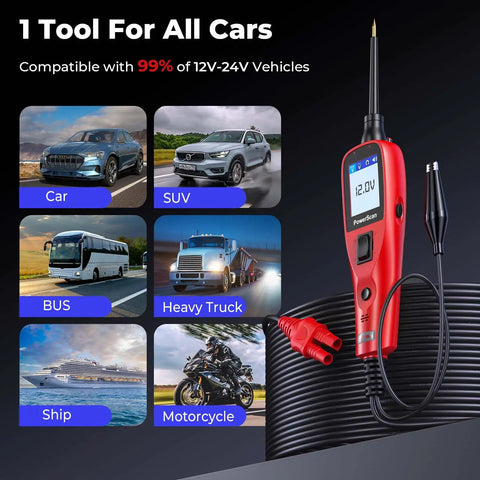 12-24V Car Circuit Tester Kit With Power Probe, Short and Open Finder, All in One Auto Electrical Diagnostic Tool for Voltage, Polarity, Continuity, Signal Circuit Diagnosis, Component Activation, and Bad Ground Checks; red probe with cable