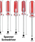 Premium Five Piece Metric Spanner Screwdriver Set With Strong Magnetic Tips And Ergonomic Handle, M1.7 to M2.8 sizes displayed.