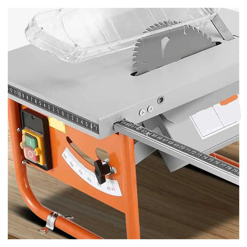 Close-up of Badass Mini Table Saw Station Built For Road Ready Woodworkers featuring adjustable angle and cutting blade.